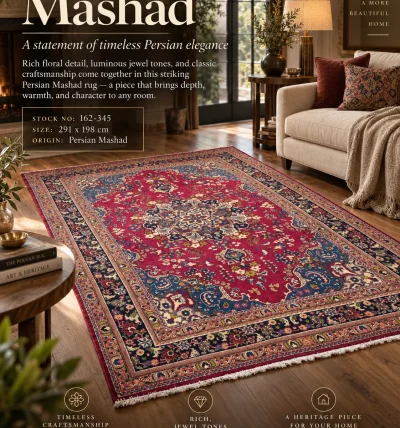 Handcrafted Persian Mashad Rug  (291cm x 198cm)