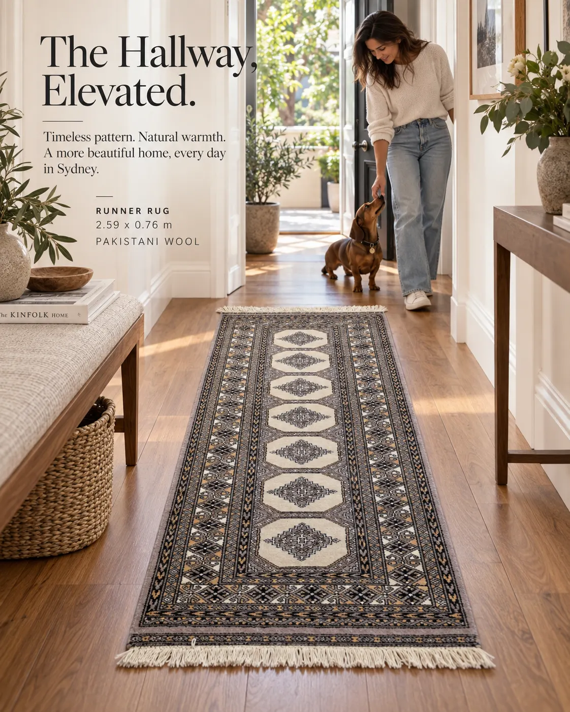 Handcrafted Pakistani Wool Runner Rug (2.59m x 0.76m)