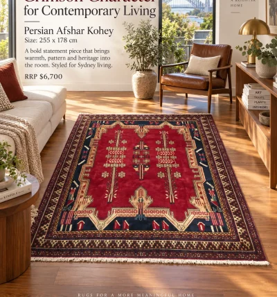 Handcrafted Persian Afshar Kohey Rug  (255cm x 178cm)