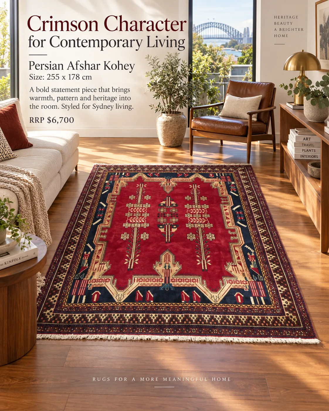 Handcrafted Persian Afshar Kohey Rug (255cm x 178cm)