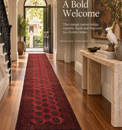 Vintage Handcrafted Persian Bukhara Runner Rug