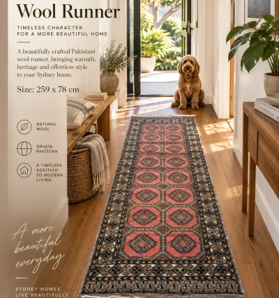 Handcrafted Pakistani Wool Runner Rug (259cm x 78cm)