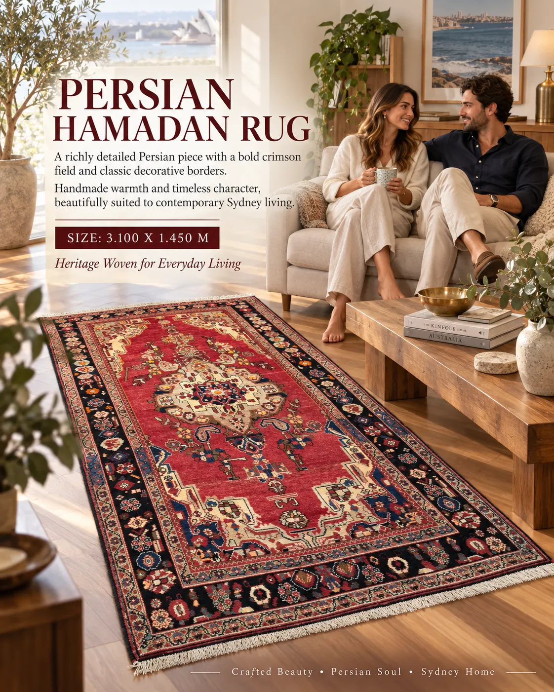 Handmade Persian Hamadan Rug (3.10m x 1.45m)