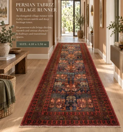 Handwoven Persian Tabriz Village Runner (4.10m x 1.50m)