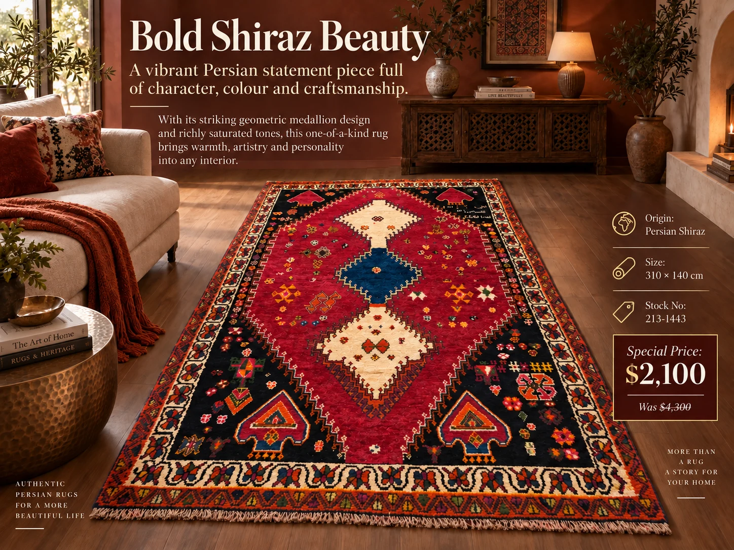 Authentic Persian Shiraz Rug (310cm x 140cm)