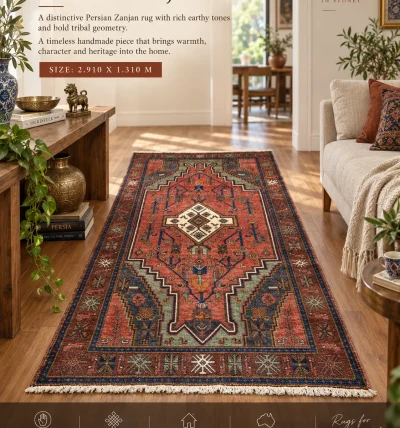 Genuine Handmade Persian Zanjan Rug (2.91m x 1.31m)