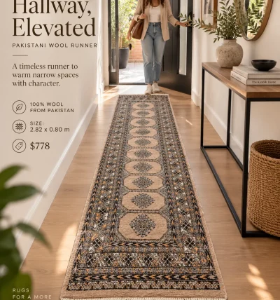 Handcrafted Pakistani Wool Runner Rug  (2.82m x 0.80m)